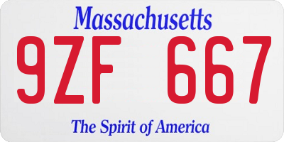 MA license plate 9ZF667