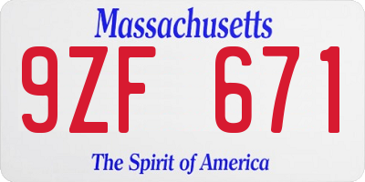 MA license plate 9ZF671