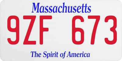 MA license plate 9ZF673