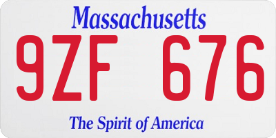 MA license plate 9ZF676
