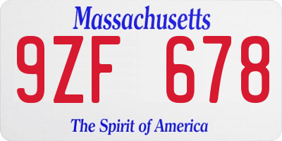 MA license plate 9ZF678