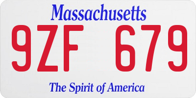 MA license plate 9ZF679
