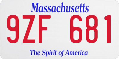 MA license plate 9ZF681