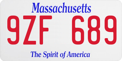 MA license plate 9ZF689