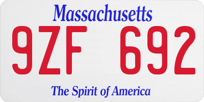 MA license plate 9ZF692