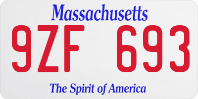 MA license plate 9ZF693