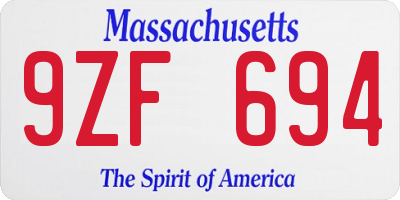 MA license plate 9ZF694