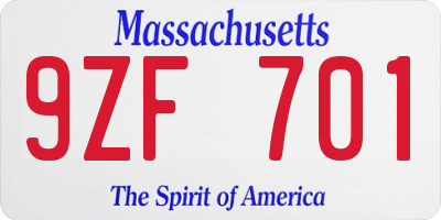MA license plate 9ZF701