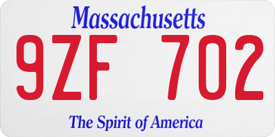 MA license plate 9ZF702