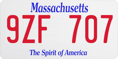 MA license plate 9ZF707
