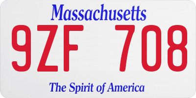 MA license plate 9ZF708