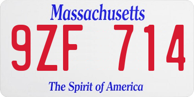 MA license plate 9ZF714