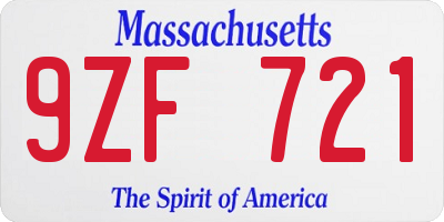 MA license plate 9ZF721