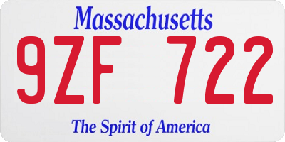 MA license plate 9ZF722