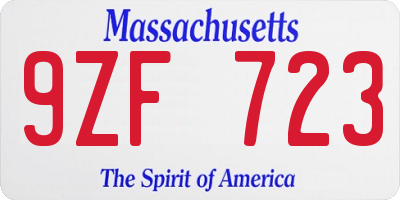 MA license plate 9ZF723