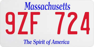 MA license plate 9ZF724