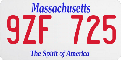 MA license plate 9ZF725