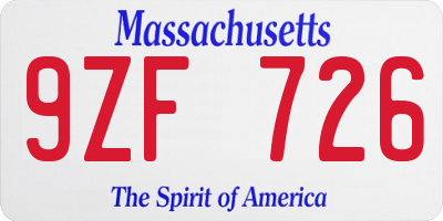 MA license plate 9ZF726