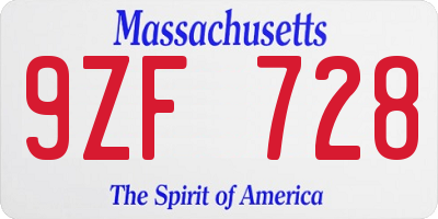 MA license plate 9ZF728