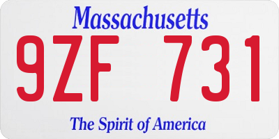 MA license plate 9ZF731