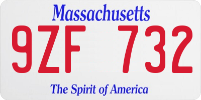 MA license plate 9ZF732