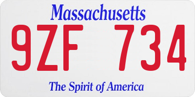 MA license plate 9ZF734