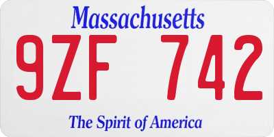 MA license plate 9ZF742