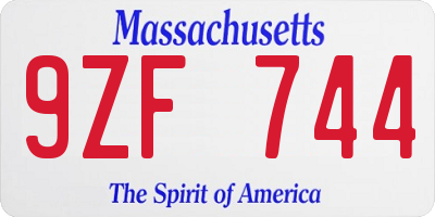 MA license plate 9ZF744