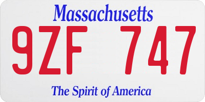 MA license plate 9ZF747