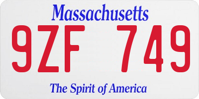 MA license plate 9ZF749