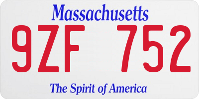 MA license plate 9ZF752