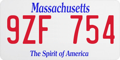 MA license plate 9ZF754