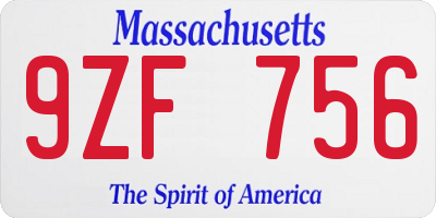 MA license plate 9ZF756