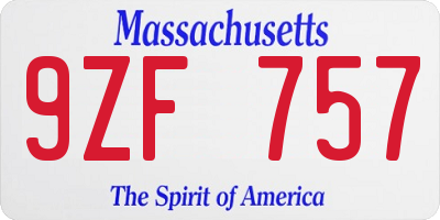 MA license plate 9ZF757