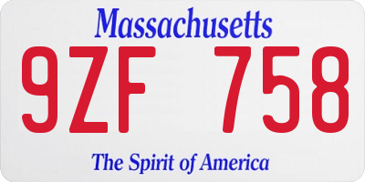 MA license plate 9ZF758