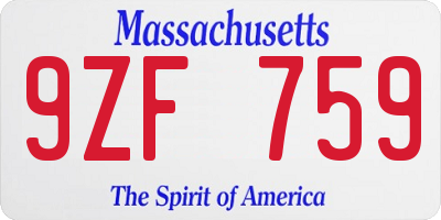 MA license plate 9ZF759