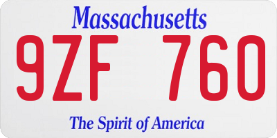 MA license plate 9ZF760