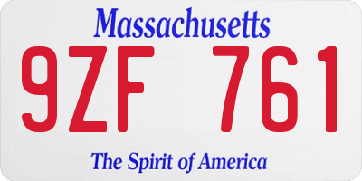MA license plate 9ZF761
