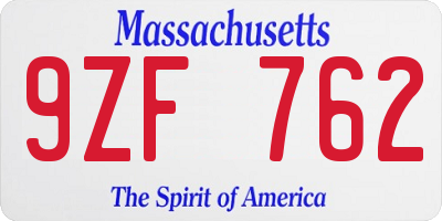 MA license plate 9ZF762