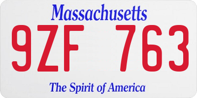 MA license plate 9ZF763