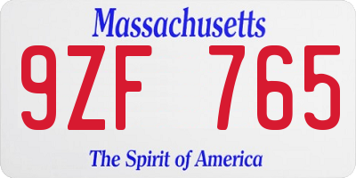 MA license plate 9ZF765