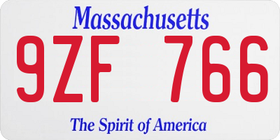 MA license plate 9ZF766