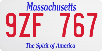 MA license plate 9ZF767