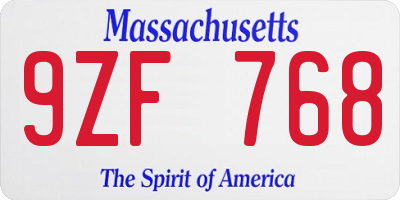 MA license plate 9ZF768