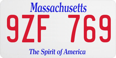 MA license plate 9ZF769