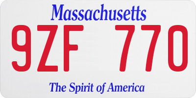 MA license plate 9ZF770