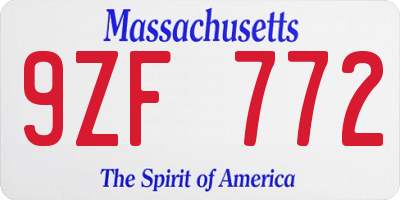 MA license plate 9ZF772