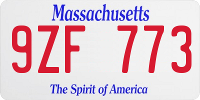 MA license plate 9ZF773