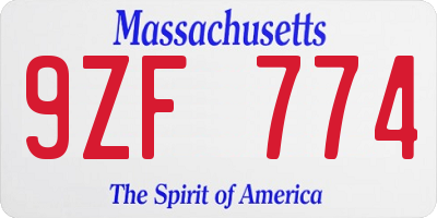 MA license plate 9ZF774