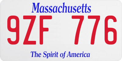 MA license plate 9ZF776